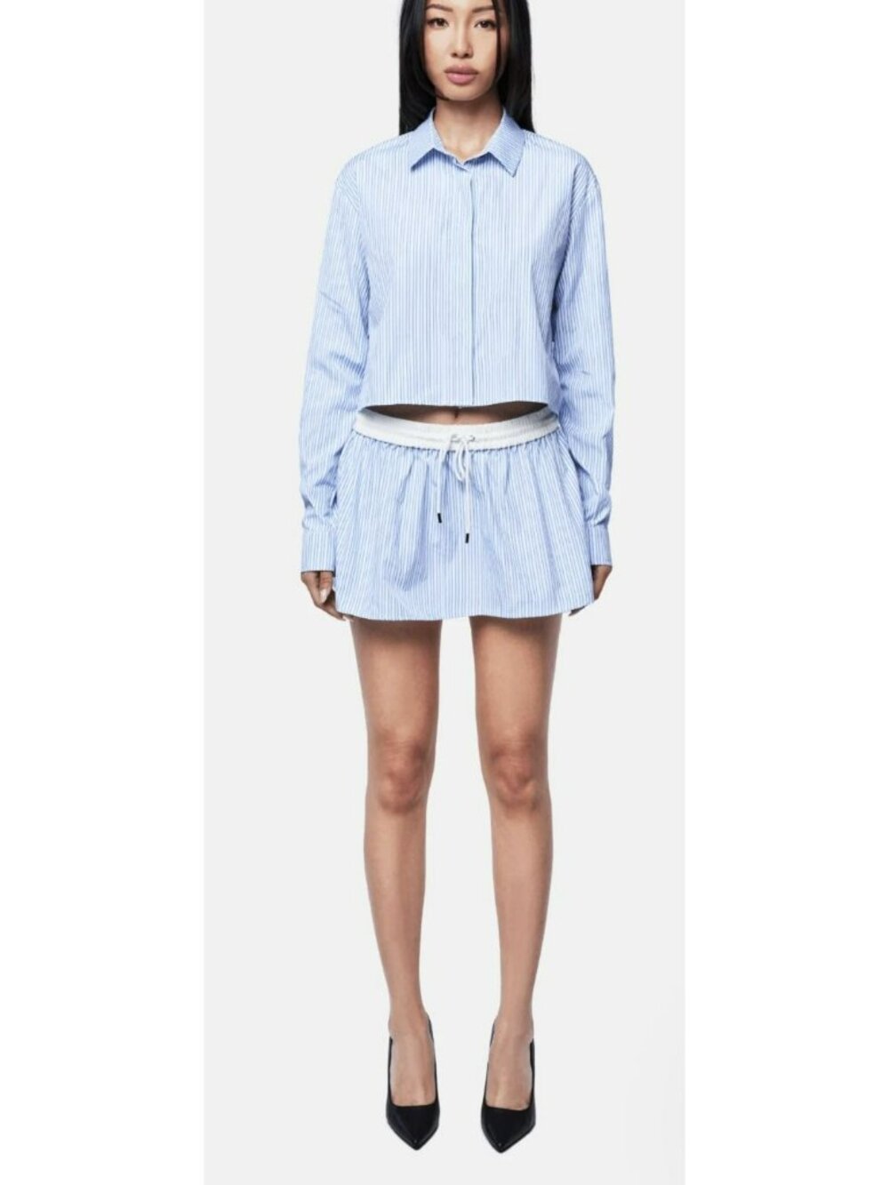Ow Collection Eliza Blue Crop Button Down Shirt & Ella Skirt Set Size Large New